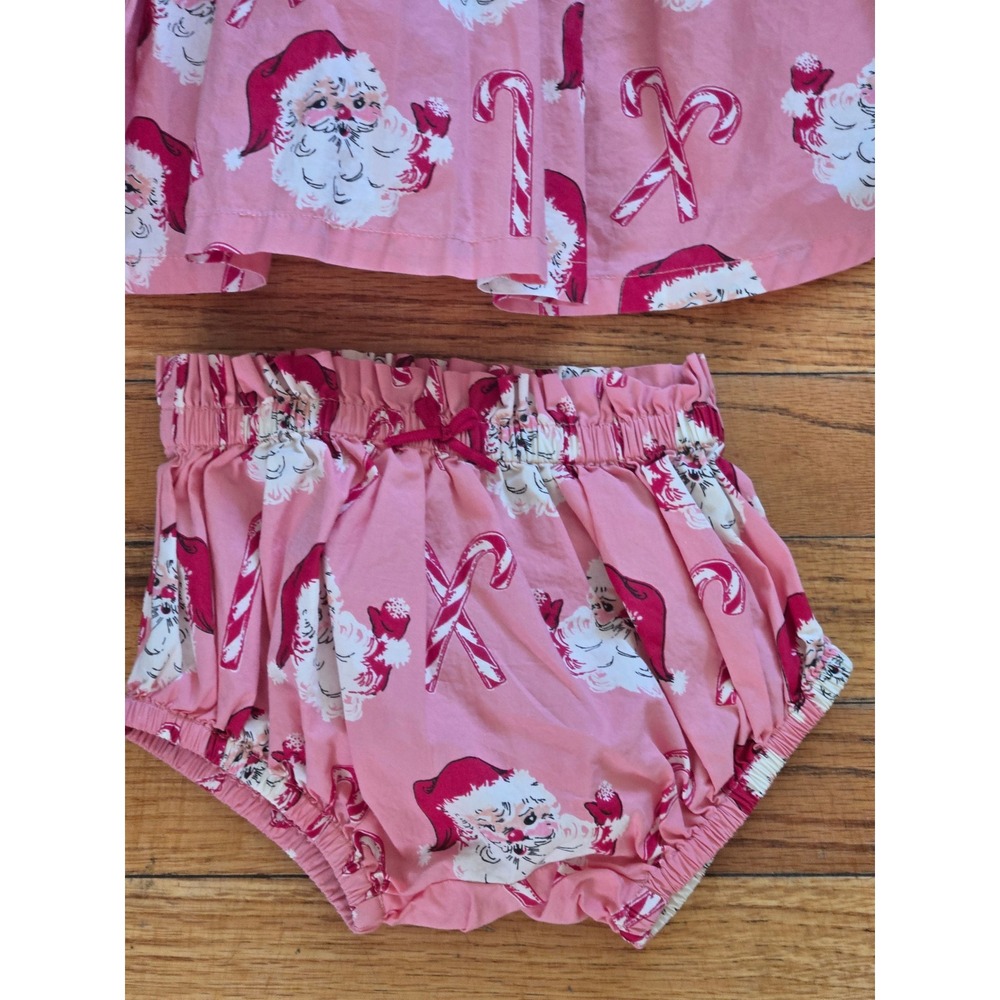 Pink Chicken Santa Candy Cane Pink Holiday Dress Bloomer Set 6-12M Kids - Picture 4 of 6